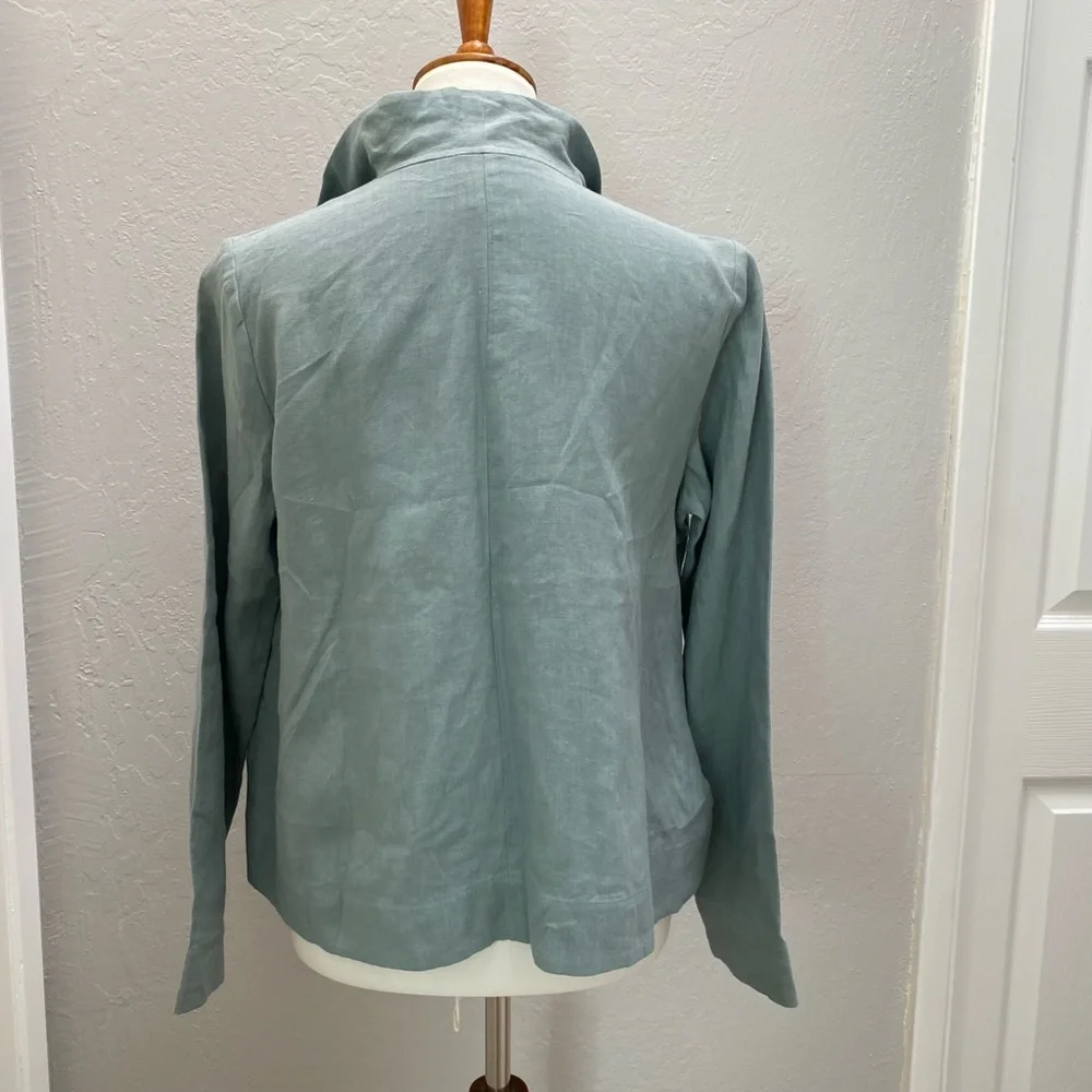 Eileen Fisher Funnel Neck Jacket Spring Linen Petite Small Tarragon Blue Green - Picture 4 of 15